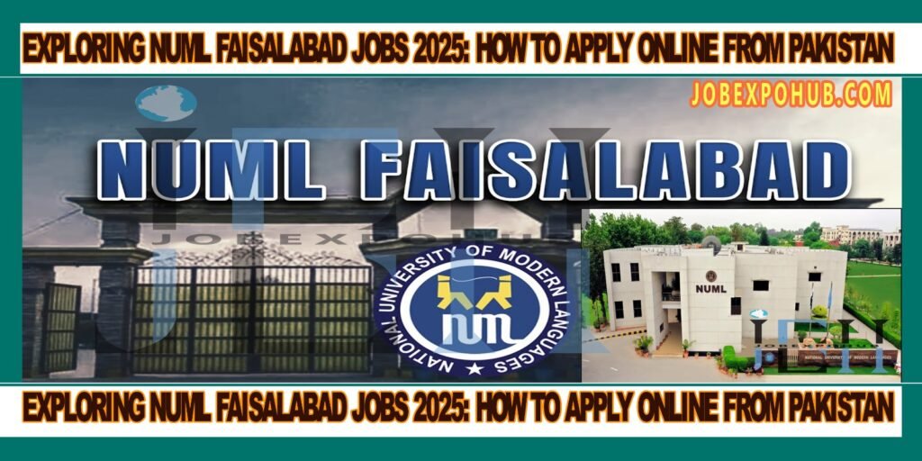 This image is about Exploring NUML Faisalabad Jobs 2025: How to Apply Online from Pakistan with my web logo